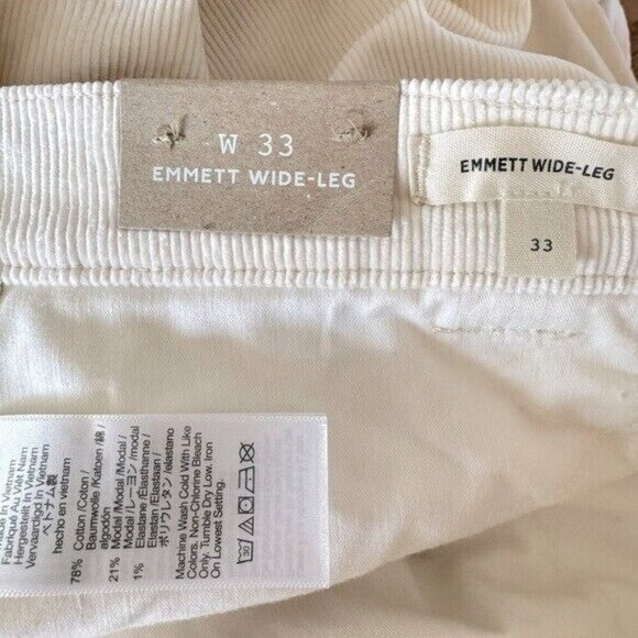 MADEWELL Emmett Wide Leg High Waist Corduroy Pants Size 33 Antique Cream NEW - Picture 10 of 13